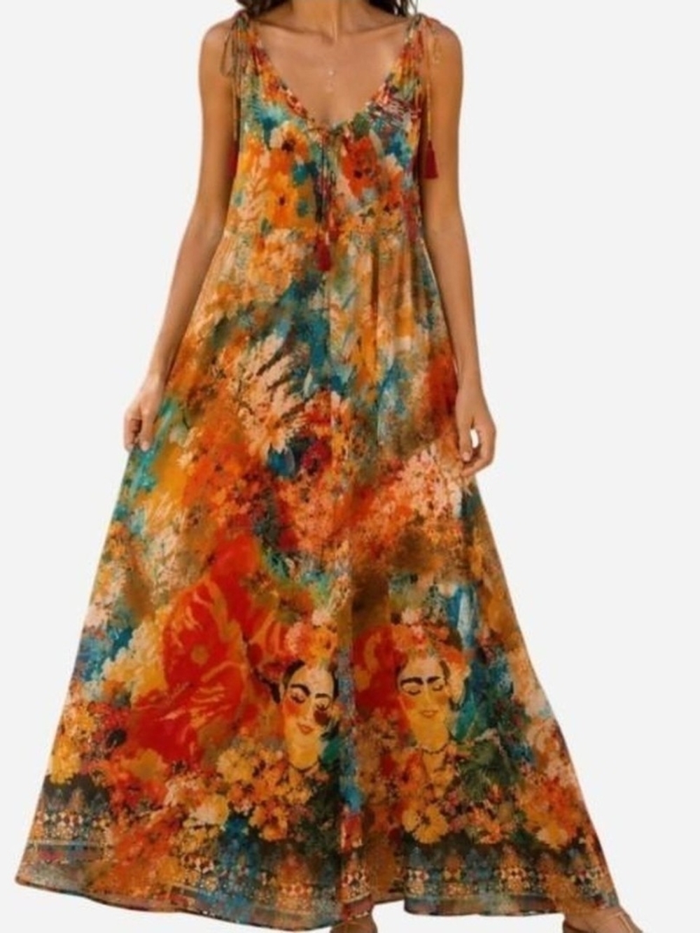 Bohemian Tie-Strap Maxi Dress in Autumn Floral
